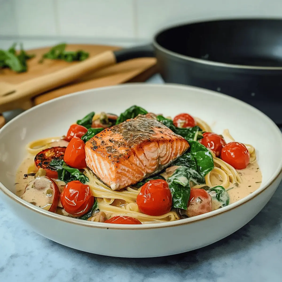 Healthy & Creamy Tuscan Salmon Pasta
