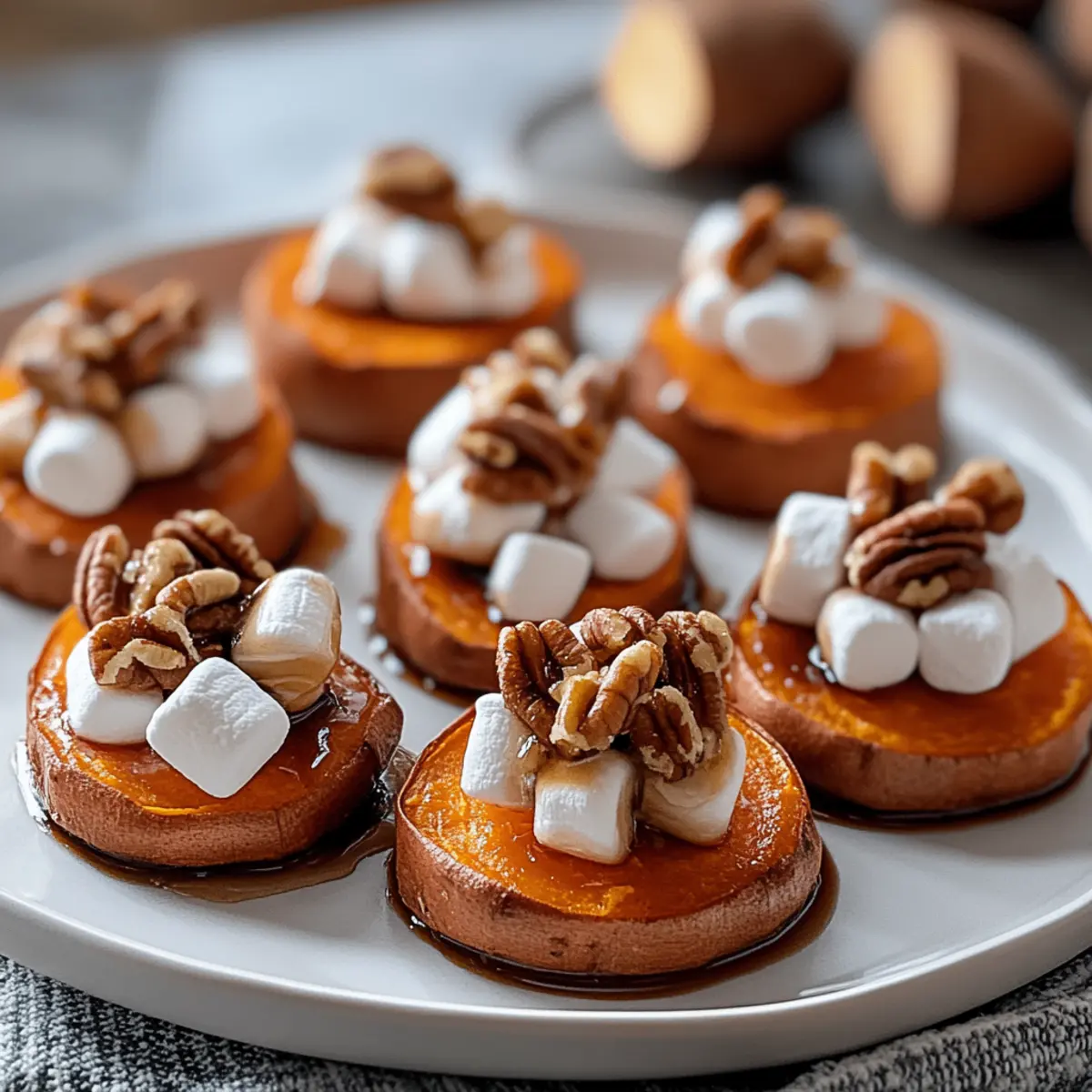 Sweet Potato Bites with Marshmallow, Pecans & Maple Butter Glaze