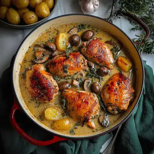 Herb Roasted Chicken in Creamy White Wine Sauce