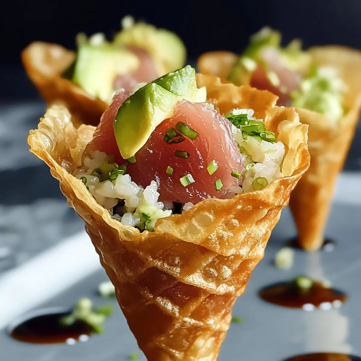 Sushi Wonton Cones