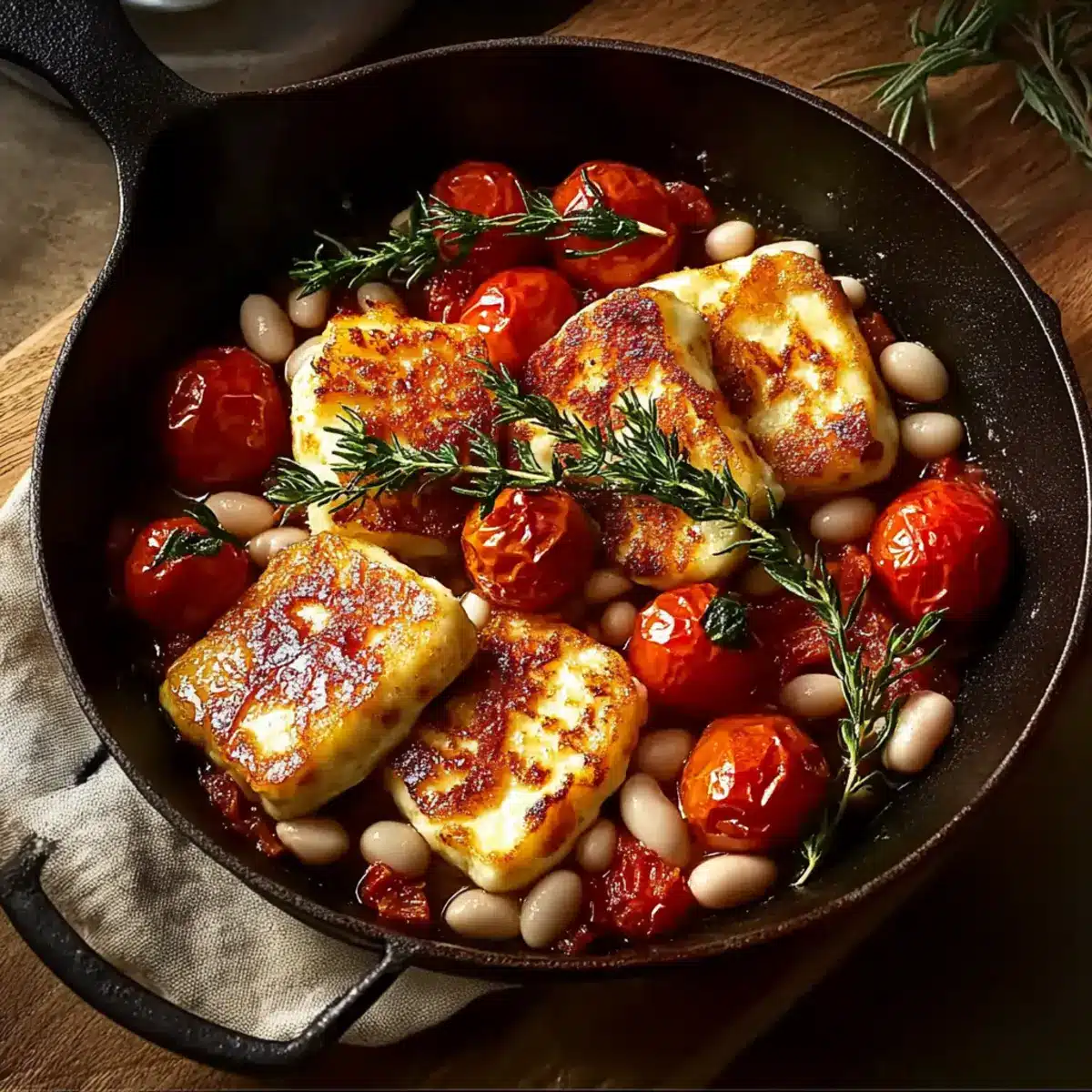How to Make a Crispy Halloumi with Tomatoes and White Beans