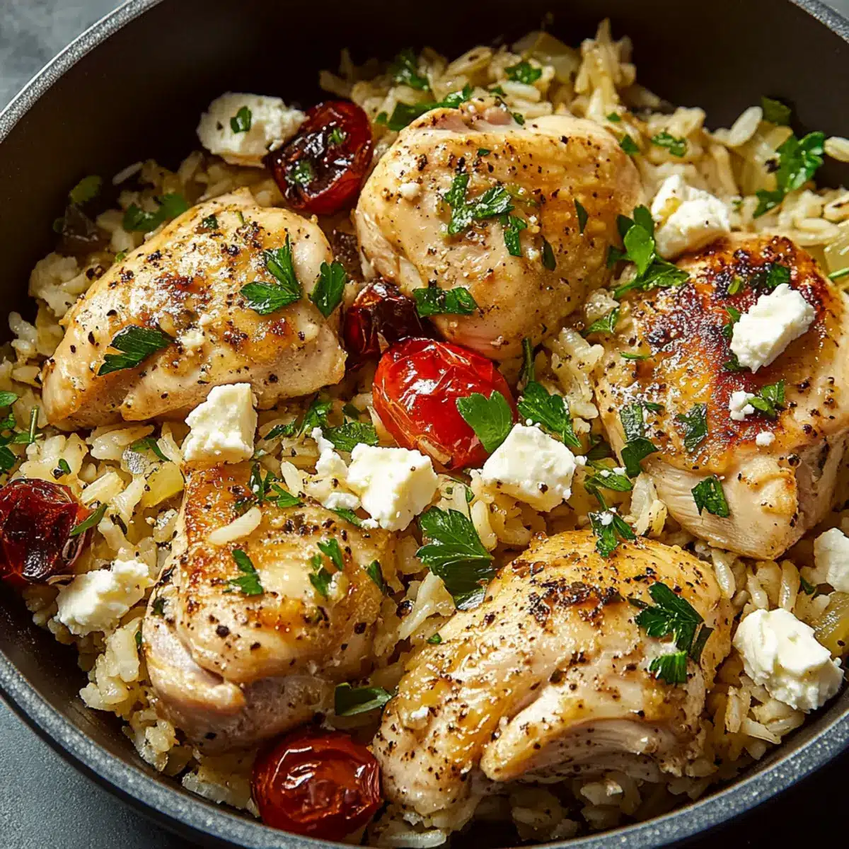 Mediterranean Chicken and Rice Skillet