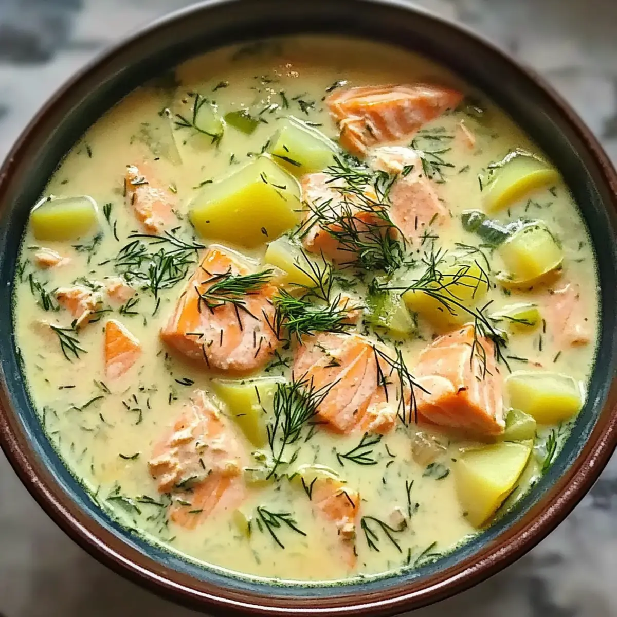 Dill Salmon Soup with Potatoes and Leeks