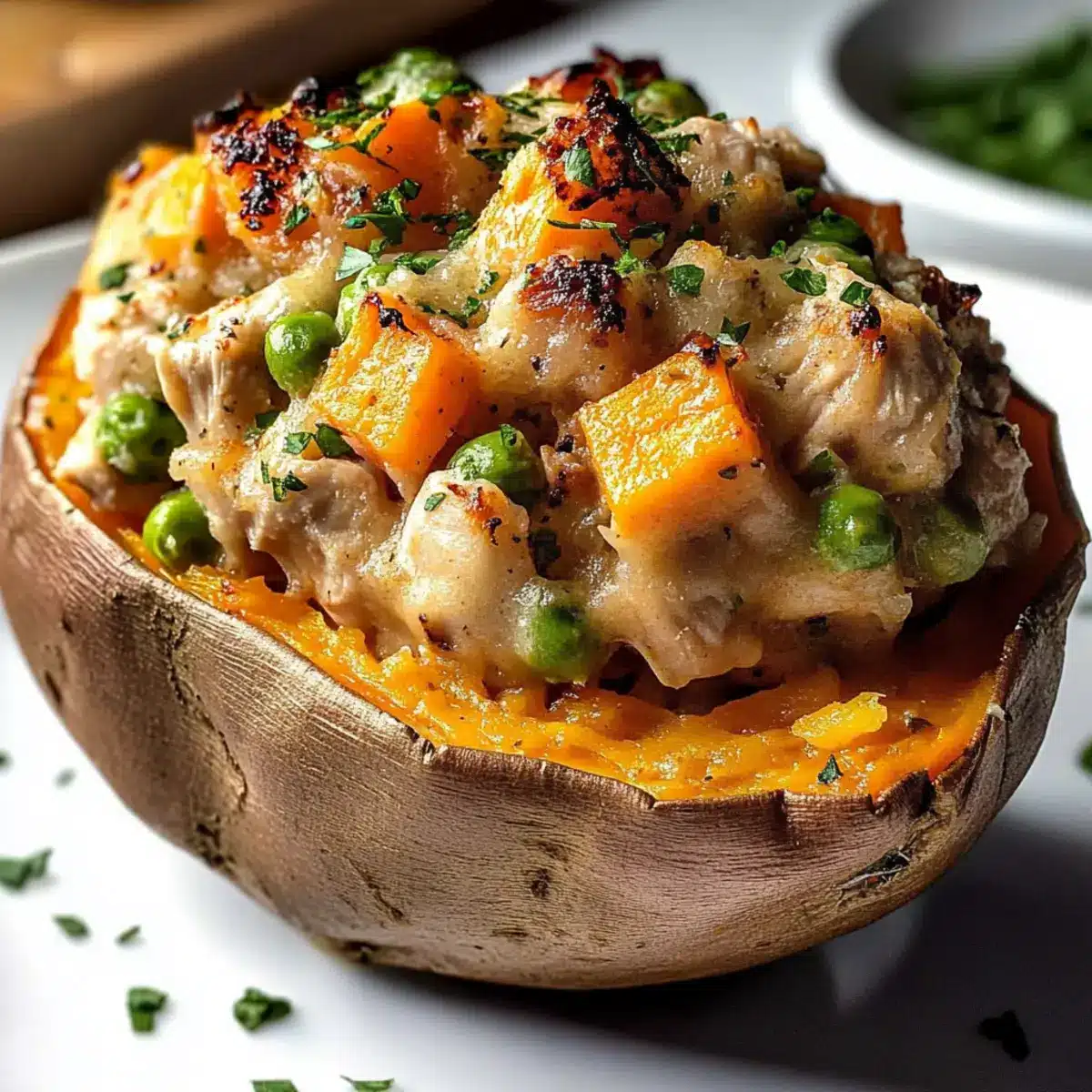 Chicken Pot Pie Stuffed Sweet Potatoes