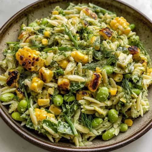 Grilled Corn Orzo Salad with Scallion Dill Dressing