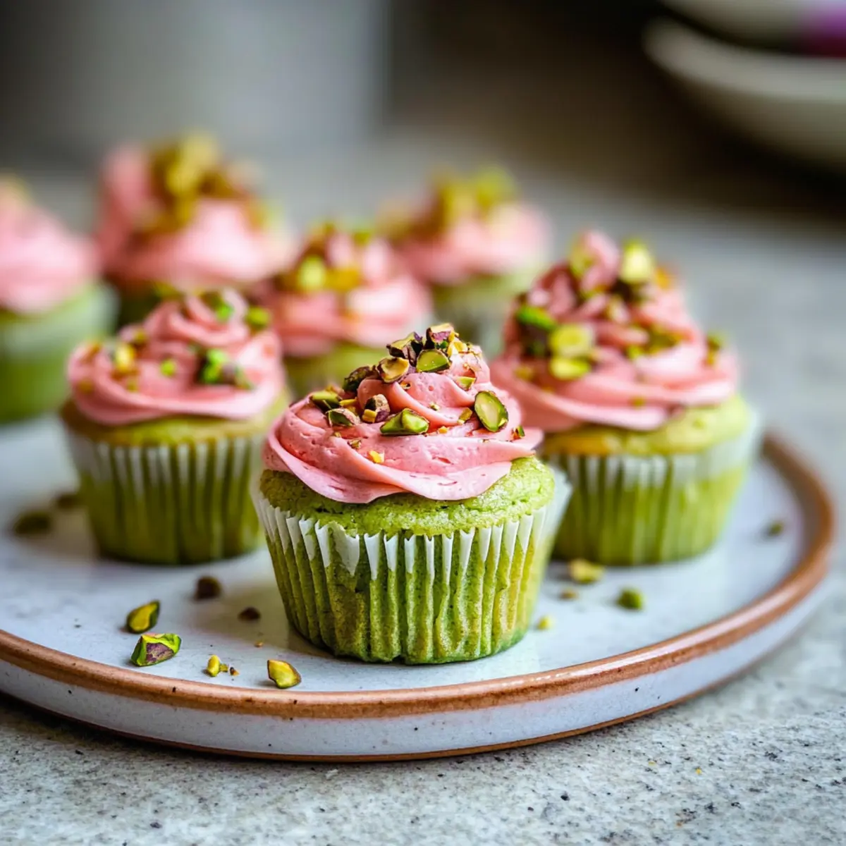 Vegan Mini Rose Pistachio Cupcakes