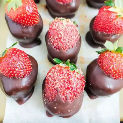 Strawberry Coconut Cream Stuffed Dates Dipped in Chocolate