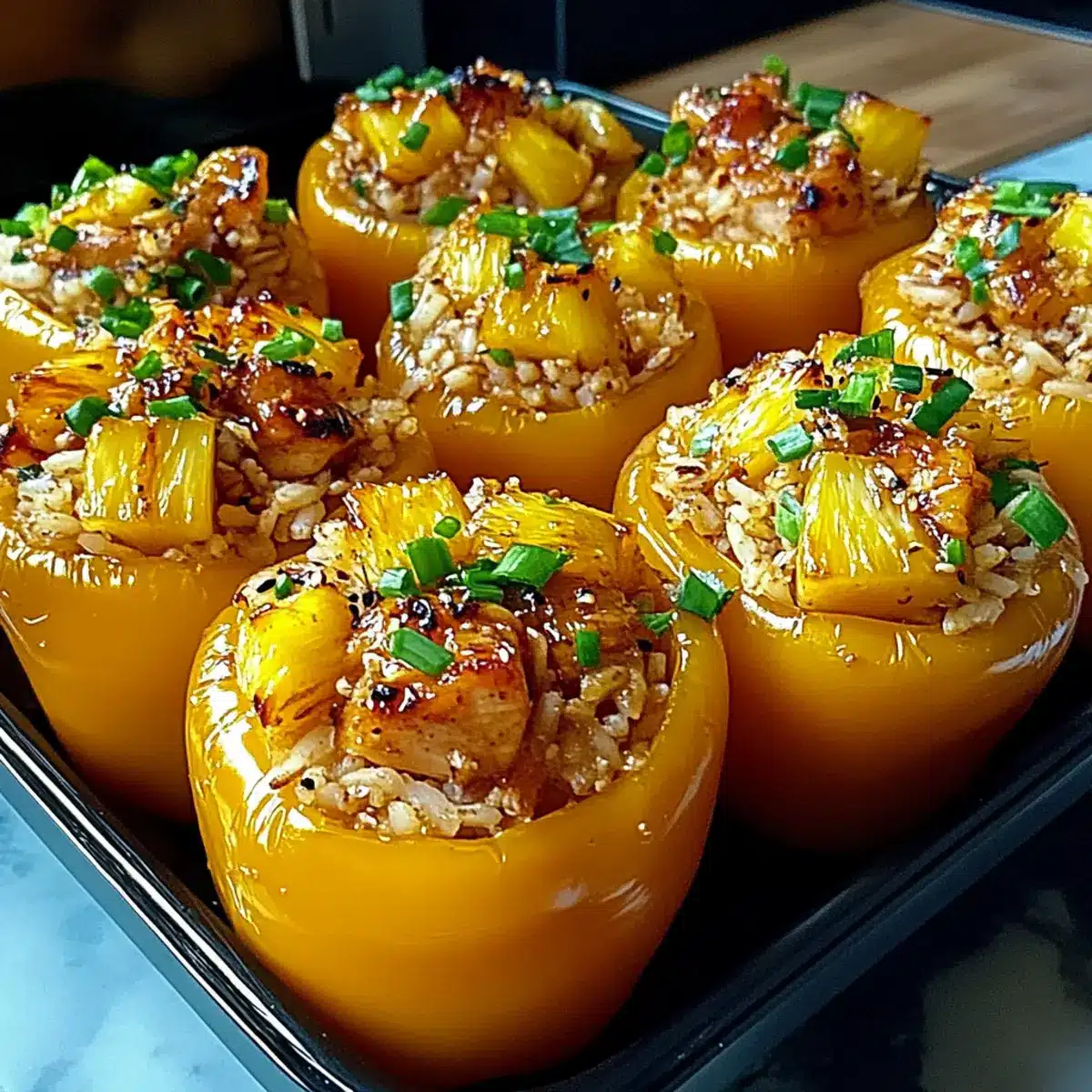 Teriyaki Pineapple Chicken and Rice Stuffed Peppers