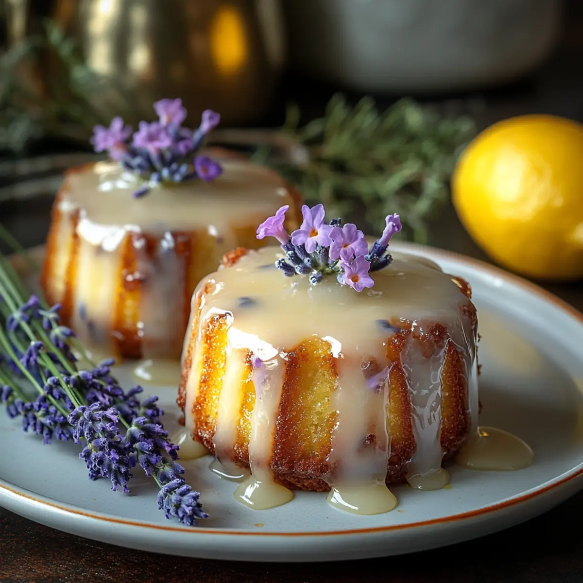 Mini Lemon Cakes with Lavender Glaze