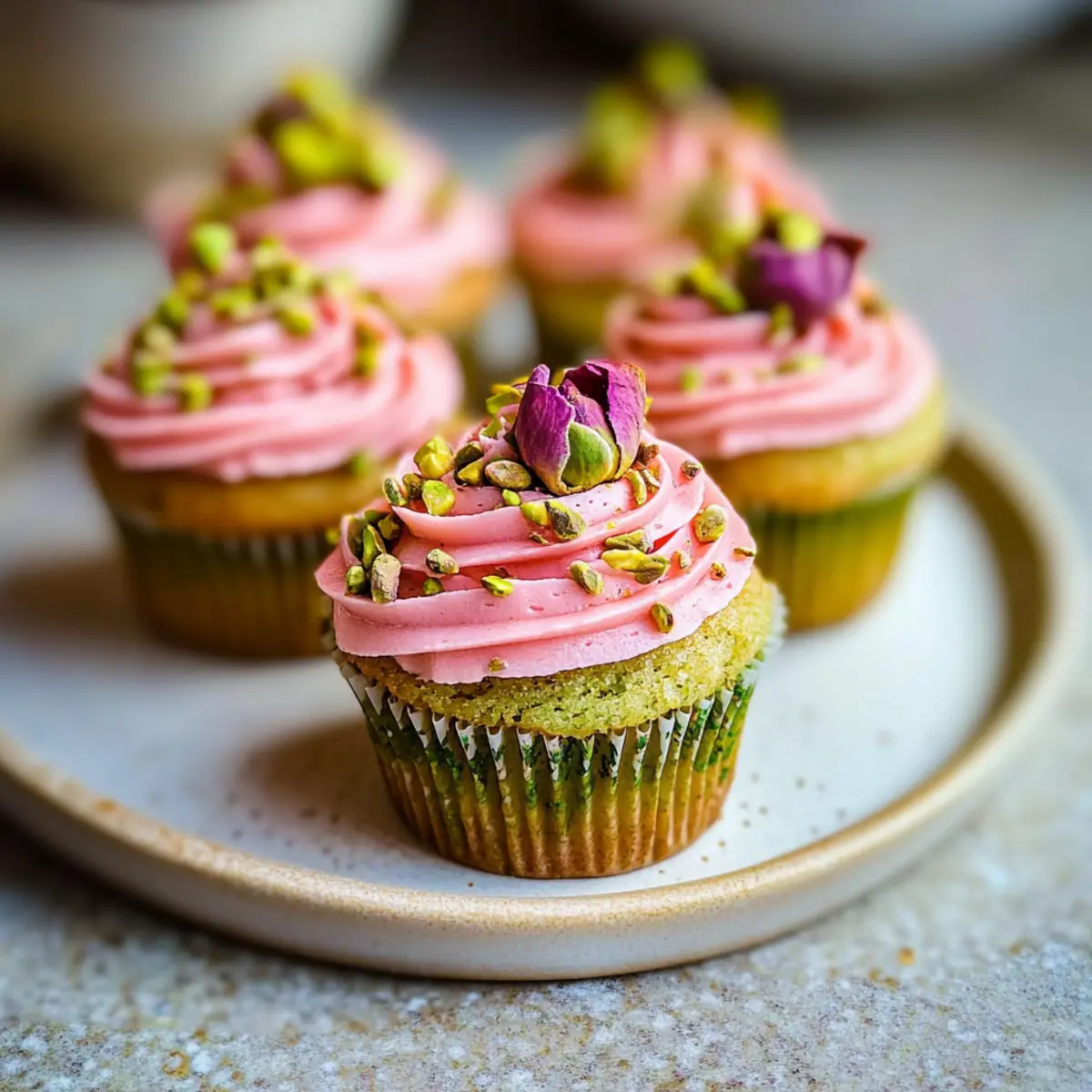 Vegan Mini Rose Pistachio Cupcakes