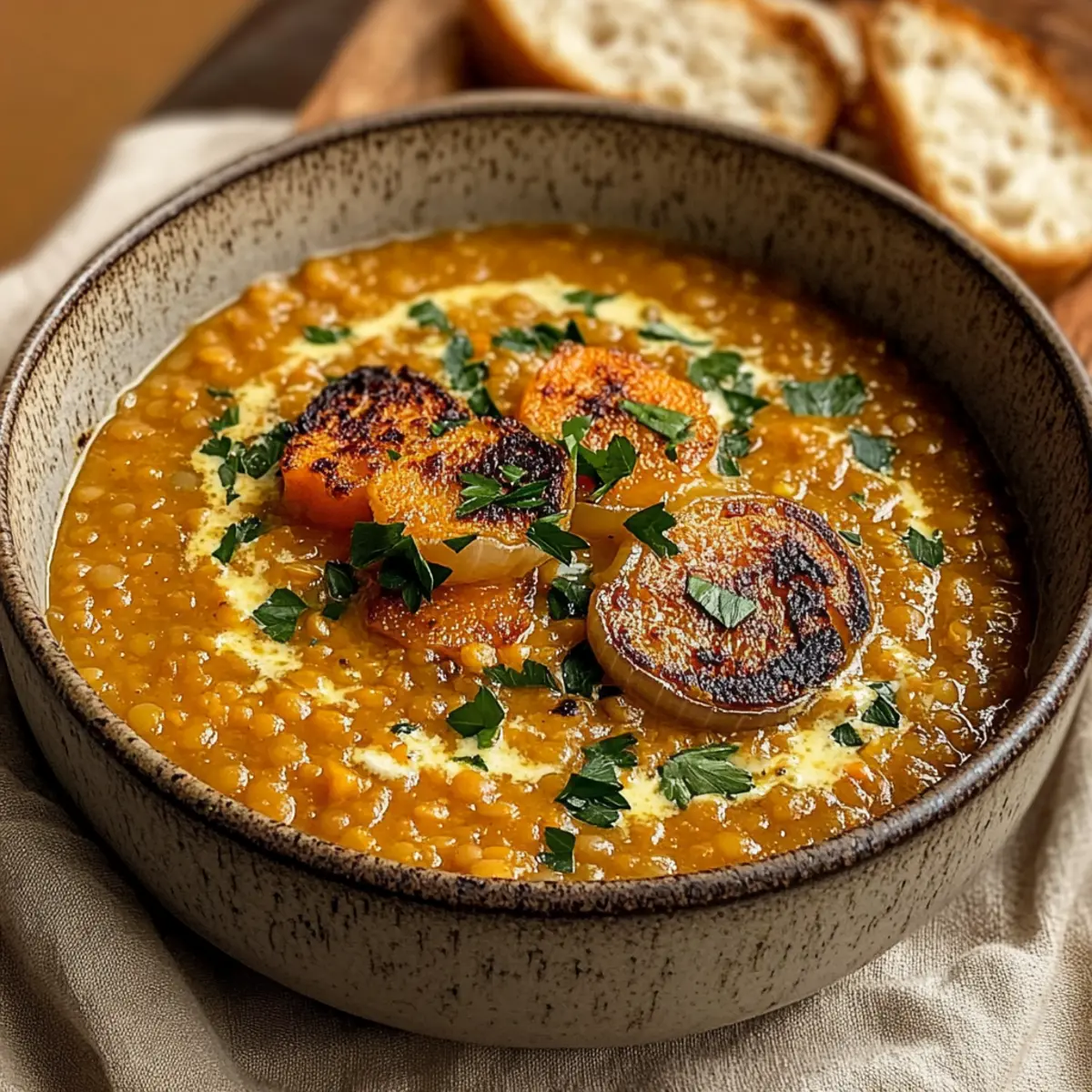 Caramelized Onion Red Lentil Soup