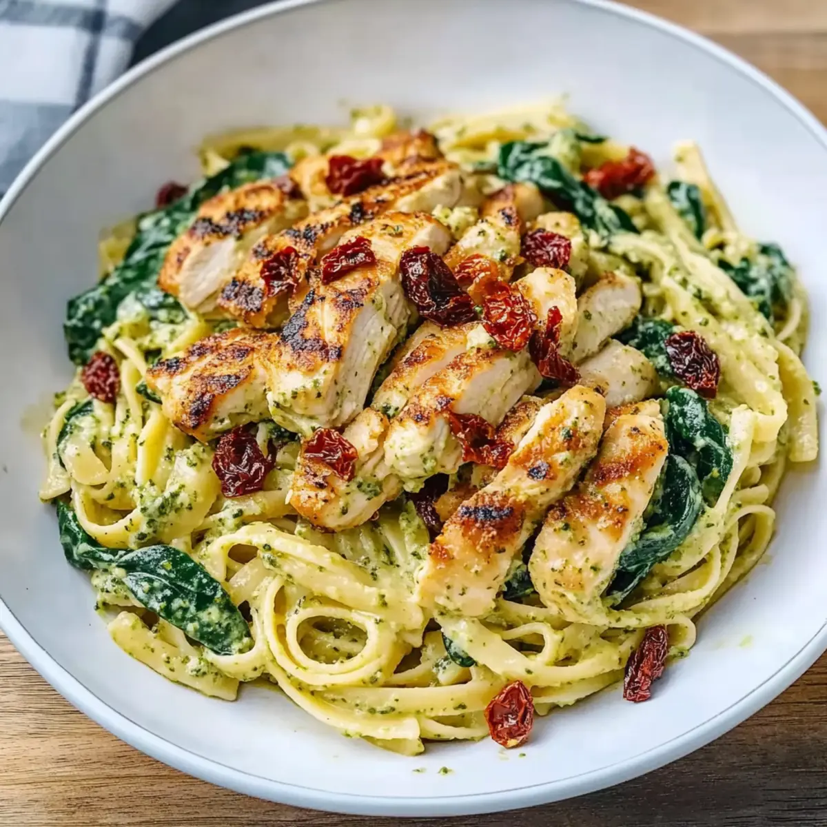 Simple Creamy Chicken Pesto Pasta with Spinach