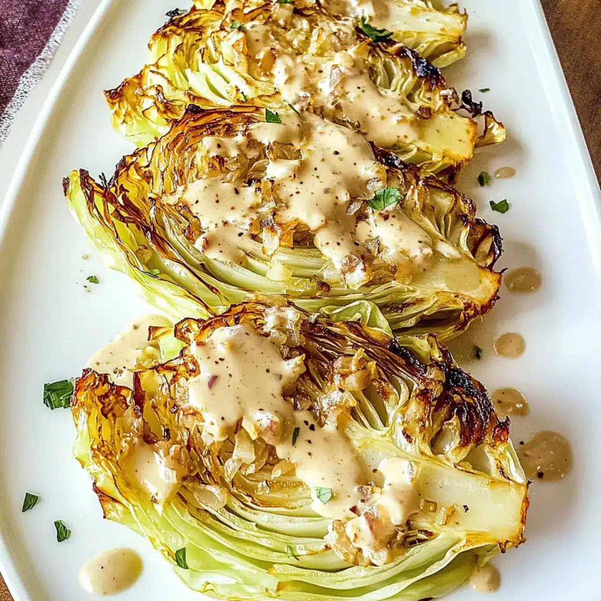 Roasted Cabbage with Amazing Onion Dijon Sauce