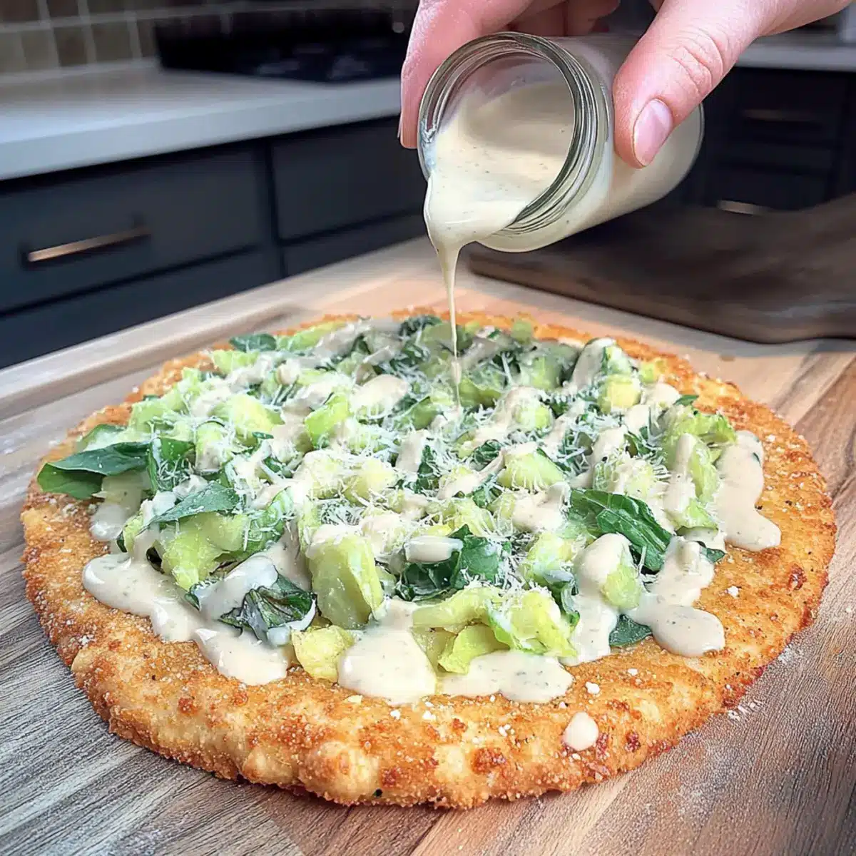 Viral Chicken Crust Caesar Salad Pizza