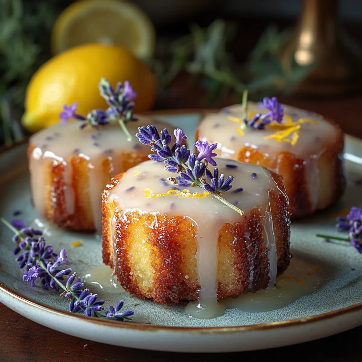 Mini Lemon Cakes with Lavender Glaze
