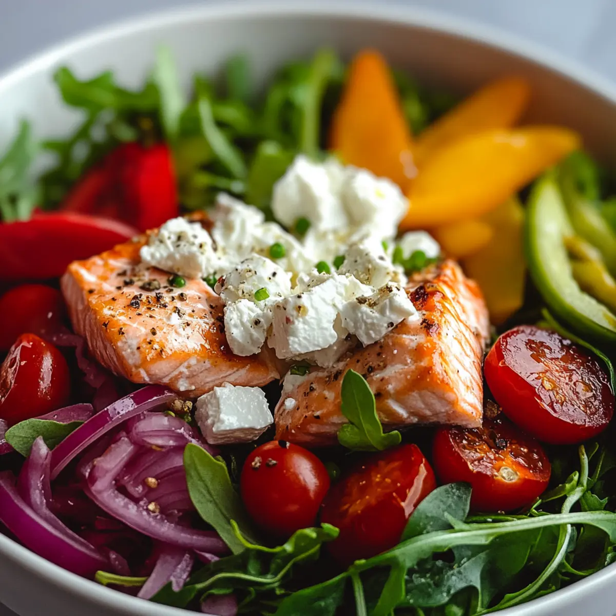 Mediterranean Salmon Salad with Feta & Roasted Peppers