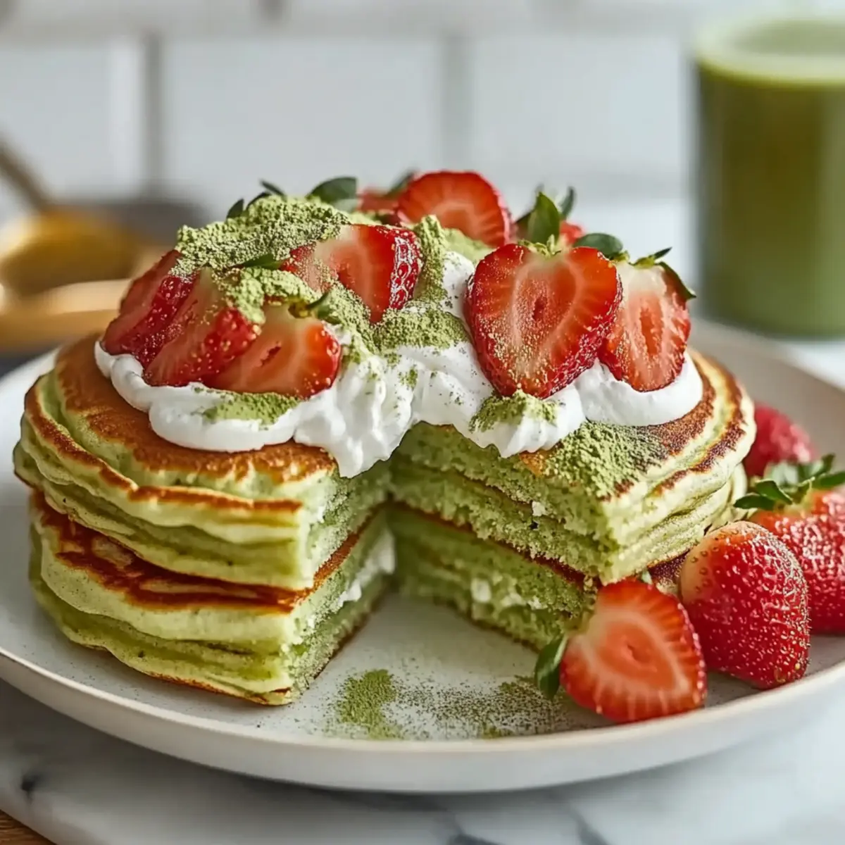 Strawberry Matcha Cream Cloud Pancakes