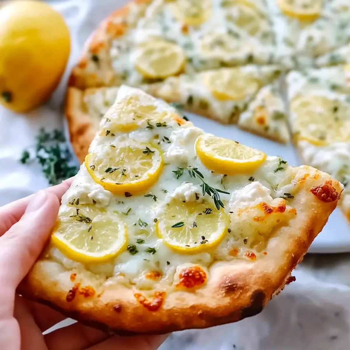 Lemon Pizza with Ricotta, Mozzarella, and Fresh Thyme