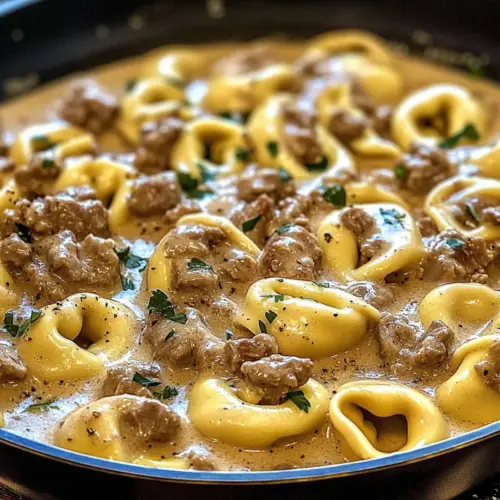 Creamy One-Skillet Beef Stroganoff Tortellini