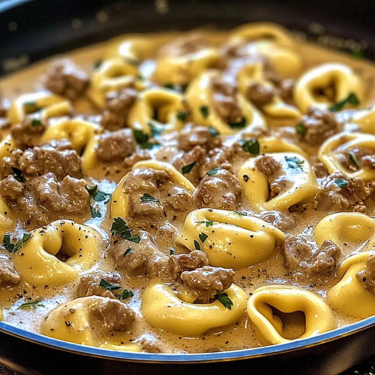 Creamy One-Skillet Beef Stroganoff Tortellini