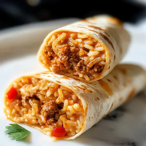 Cheesy Ground Chicken And Rice Burritos