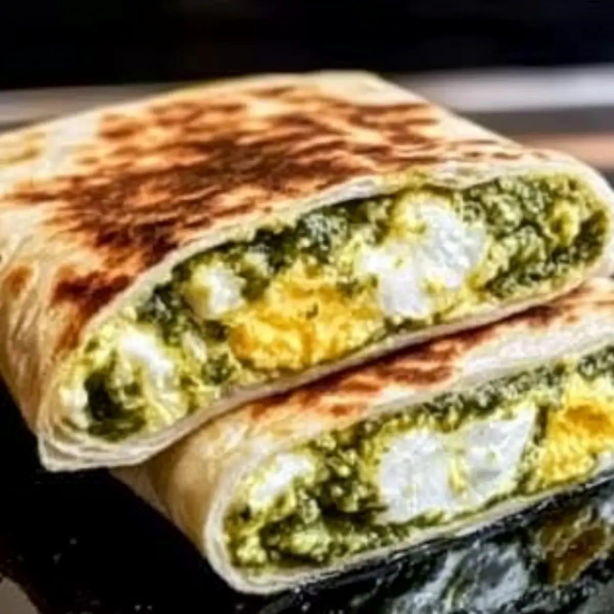 Cheesy Pesto Breakfast Wraps