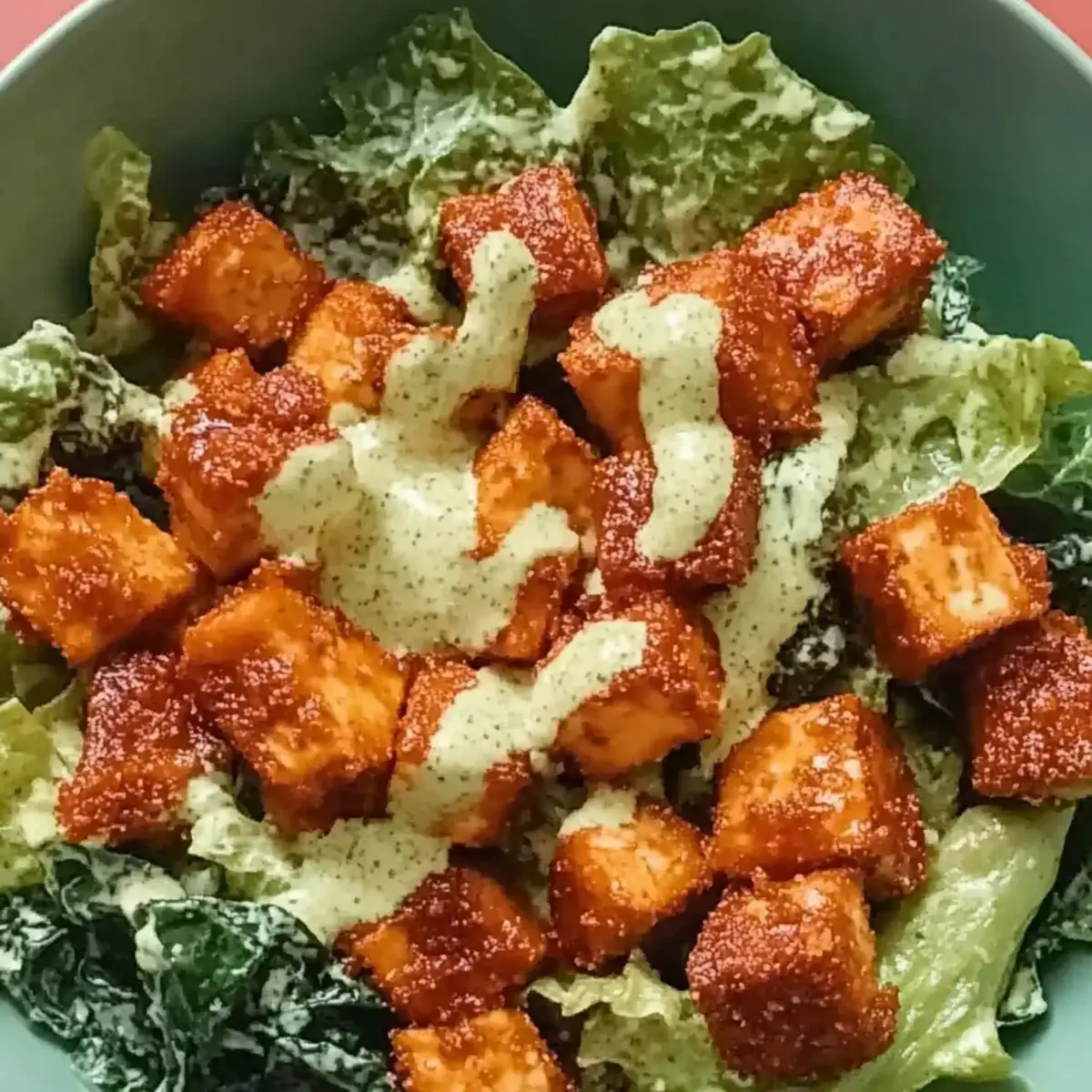 Crispy Buffalo Tofu Caesar Salad