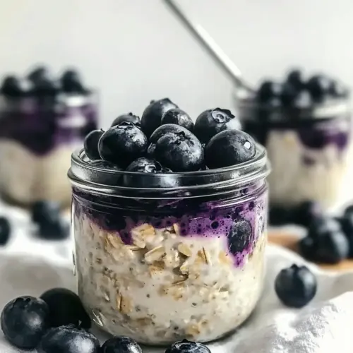High-Protein Blueberry Cheesecake Overnight Oats