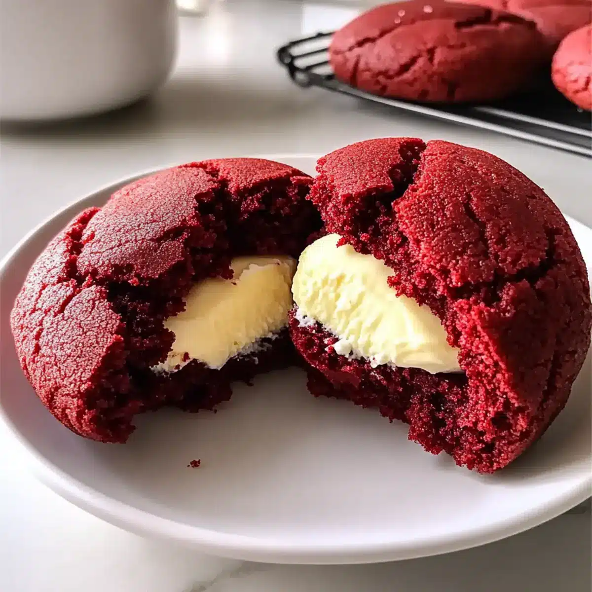 Chewy Cream Cheese Stuffed Red Velvet Cookies