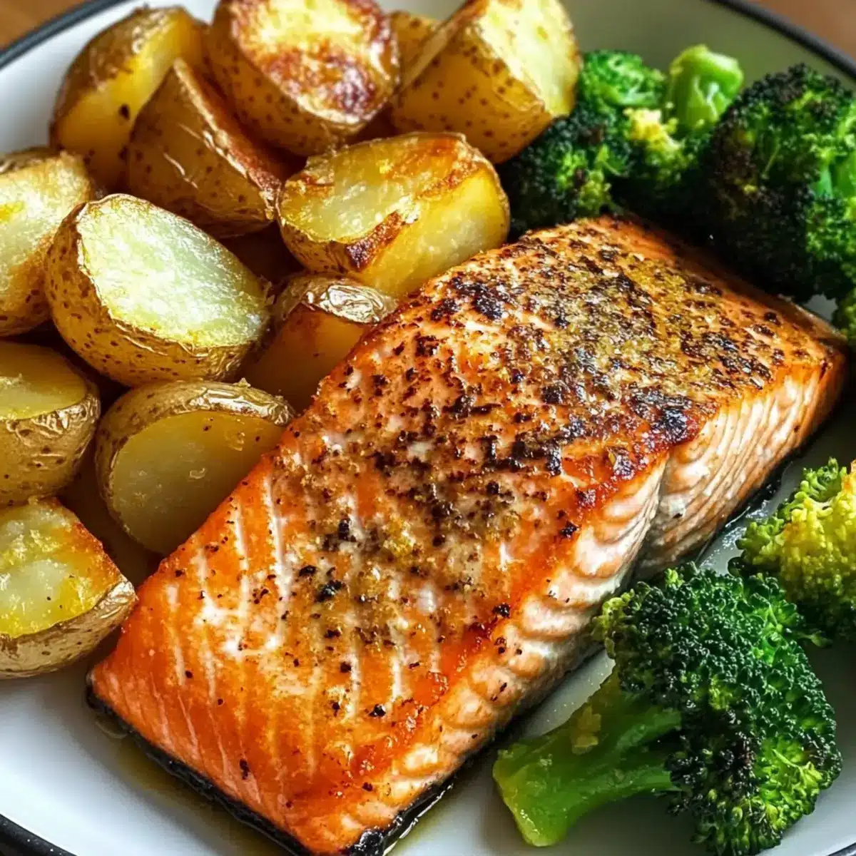 Lemon Butter Salmon with Crispy Potatoes and Broccoli