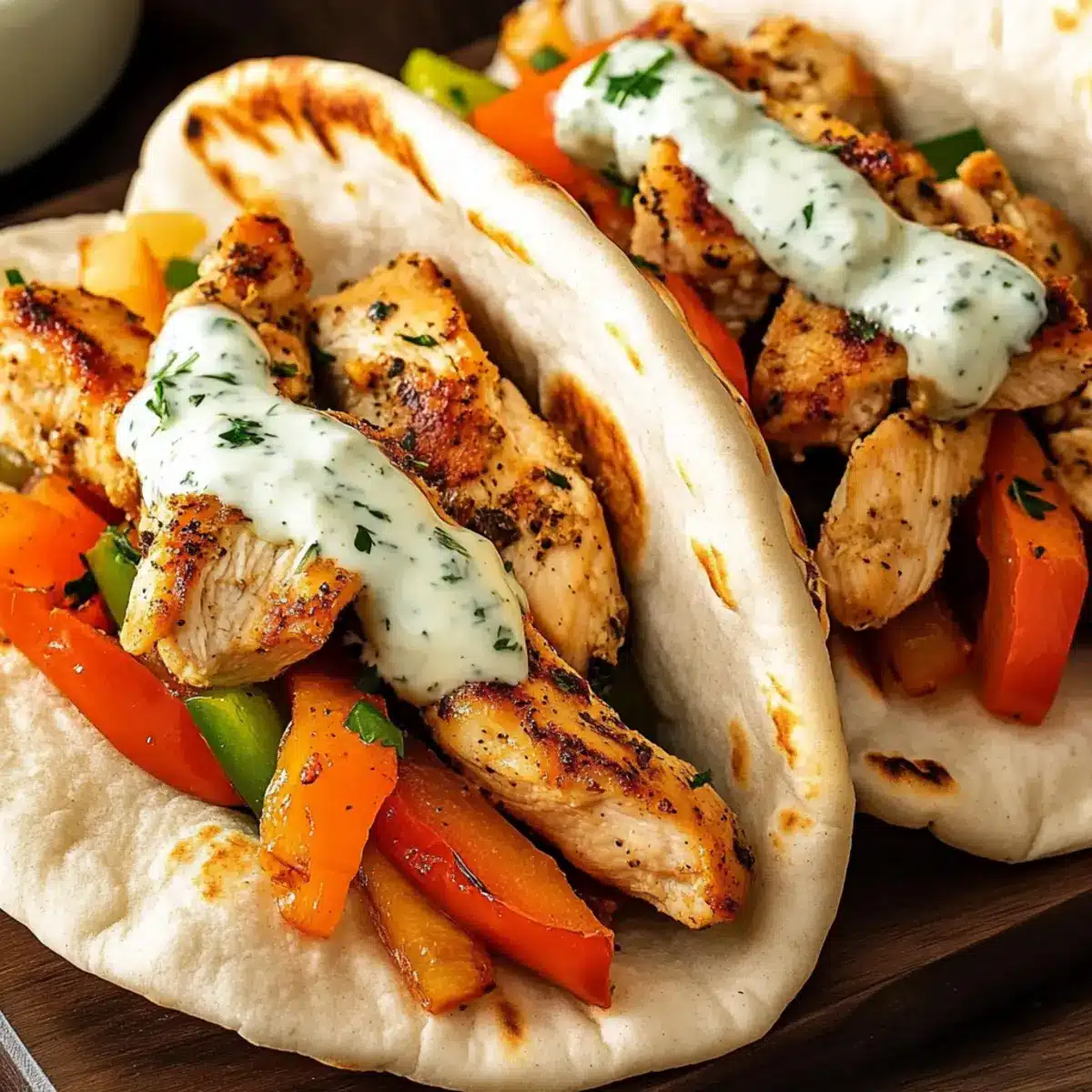 Chicken Pitas with Herby Ranch Sauce