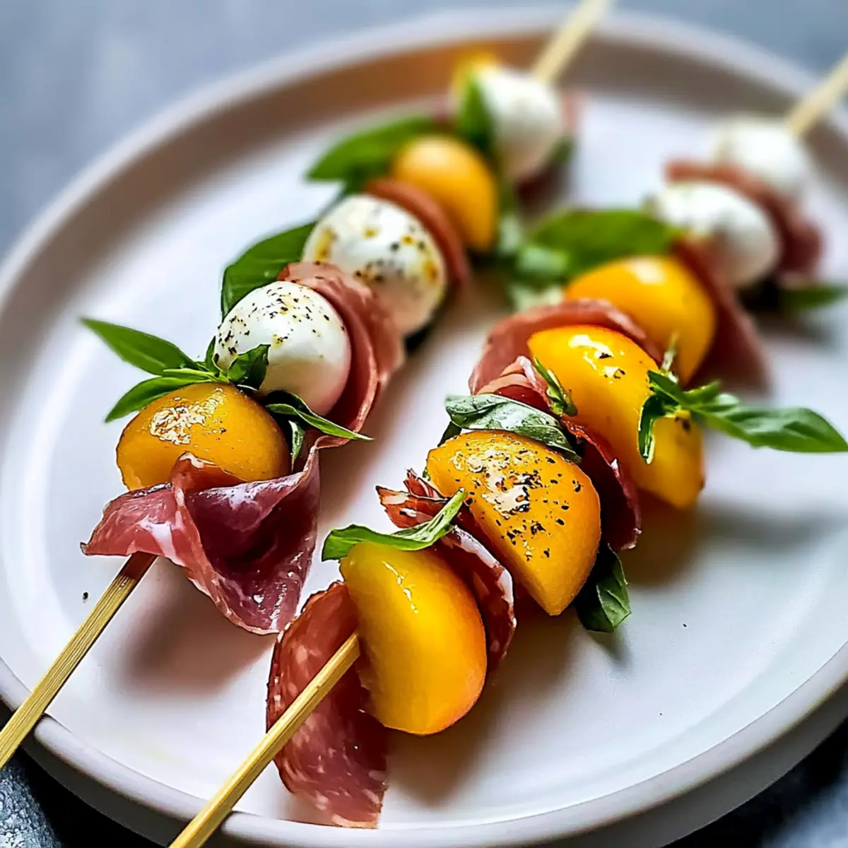 Mozzarella, Prosciutto, and Pickled Peach Skewers Bliss