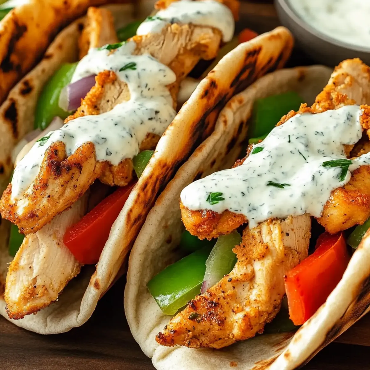 Chicken Pitas with Herby Ranch Sauce