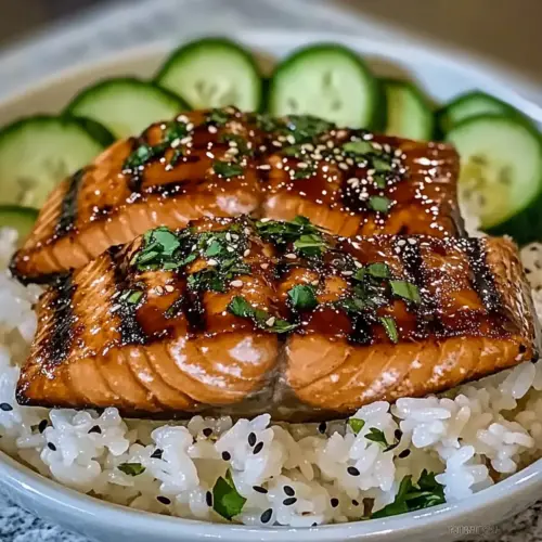 Grilled Salmon Rice Bowl with Honey Soy Glaze