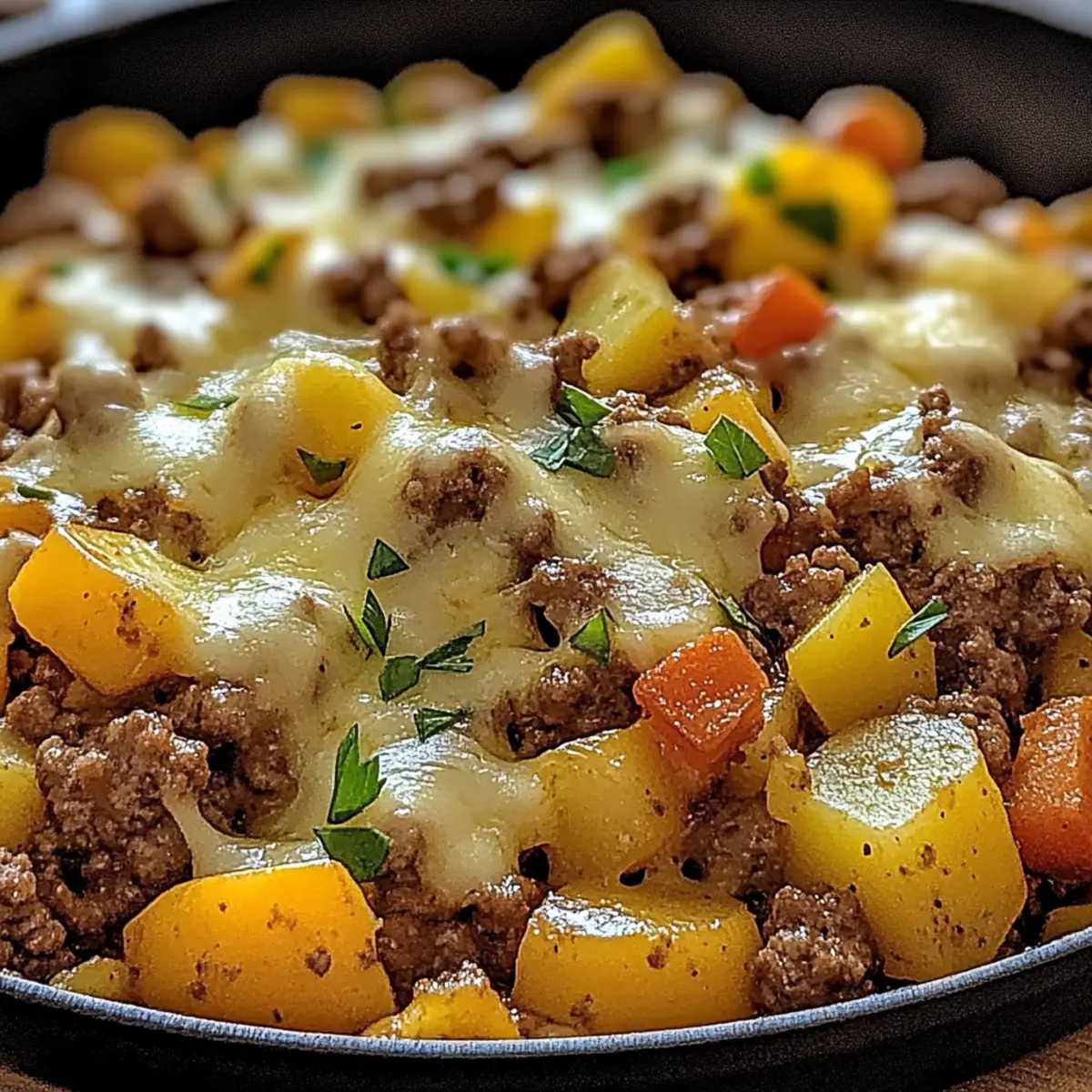 Cheesy Meat & Potato Skillet