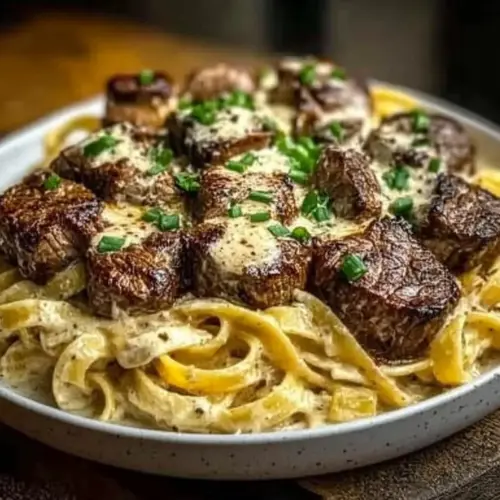 Garlic Butter Steak with Parmesan Alfredo