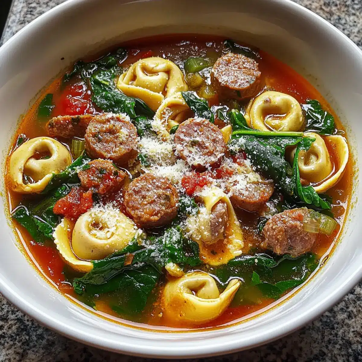 Sausage Tortellini Soup with Spinach