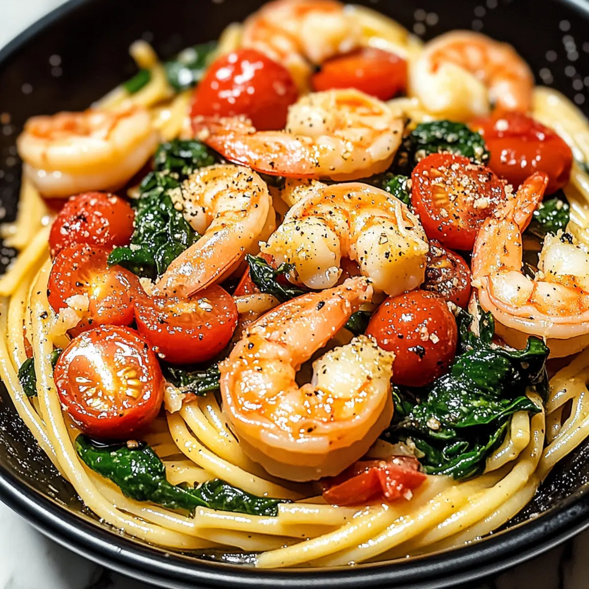 Tomato Spinach Shrimp Pasta