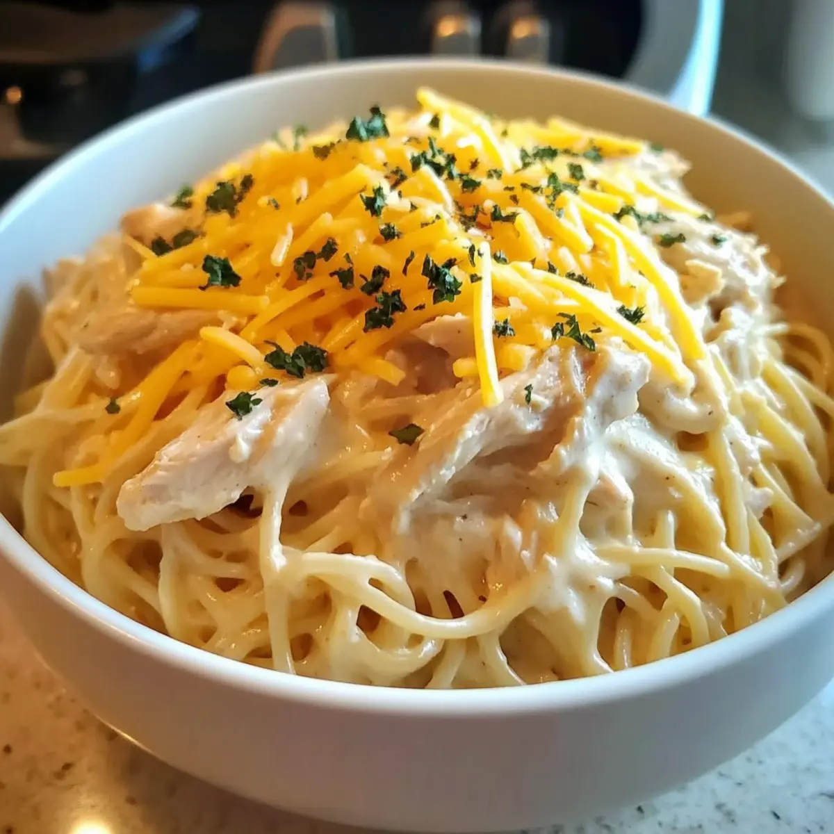 Creamy Crockpot Chicken Spaghetti