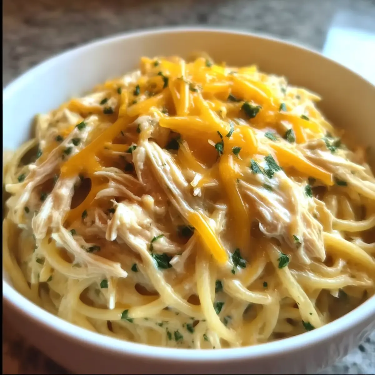Creamy Crockpot Chicken Spaghetti
